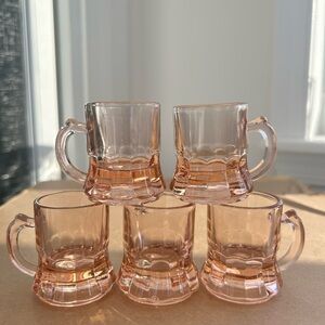 Vintage Federal Glass Pink Depression Miniature Beer Mugs Shot Glasses